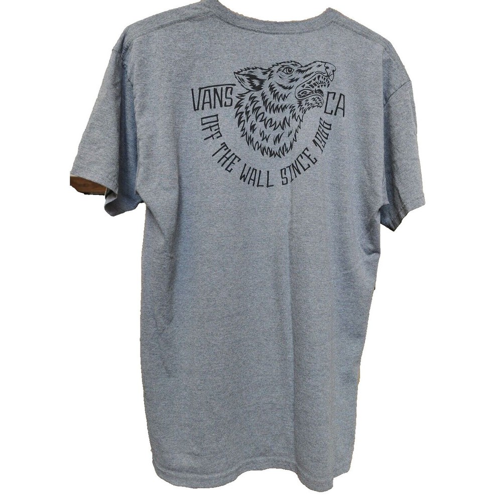 Vans Off The Wall Gray T-Shirt Size Large Skateboarding 2 Sided